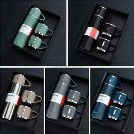 3 Cup Double-Layer Stainless Steel Vacuum Flask Set