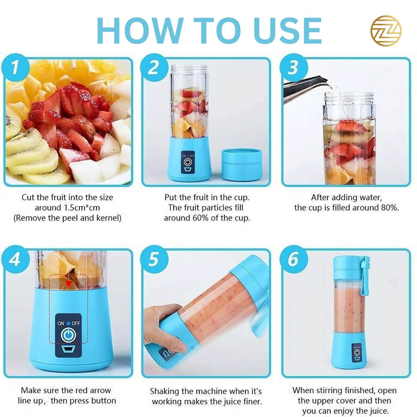 Mini Portable Usb Rechargeable Juicer Blender Mixer 6 Blades 380ml